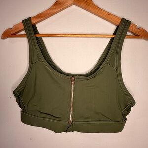 Aerie Chill Play Move Sports Bra Large Olive Green Front Zip Athletic Top